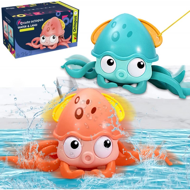 Baby Bath Toys Crawling Toy Wind up Octopus Water Toy Toddlers Swimming Floating Playing Paddling Set in Bathroom Beach Pool ...