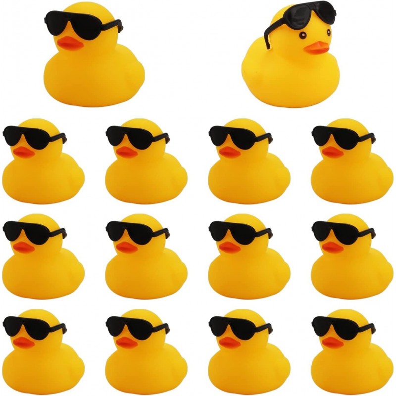 14 Pcs Rubber Ducks with Sunglasses Mini Rubber Duck Bath Toys Float and Squeak Bath Ducky for Bathtub Bathroom Baby Shower B...