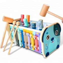 Montessori Wooden Hammering Pounding Toy for 12+ Months Toddlers Baby Early Development Toy with Pounding Bench Xylophone & N...