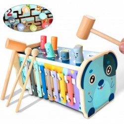 Montessori Wooden Hammering Pounding Toy for 12+ Months Toddlers Baby Early Development Toy with Pounding Bench Xylophone & N...