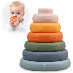 Baby Sensory Stacking Rings - Montessori Educational Developmental Learning Infant Toys - Soft Building Blocks Toddlers - Bab...