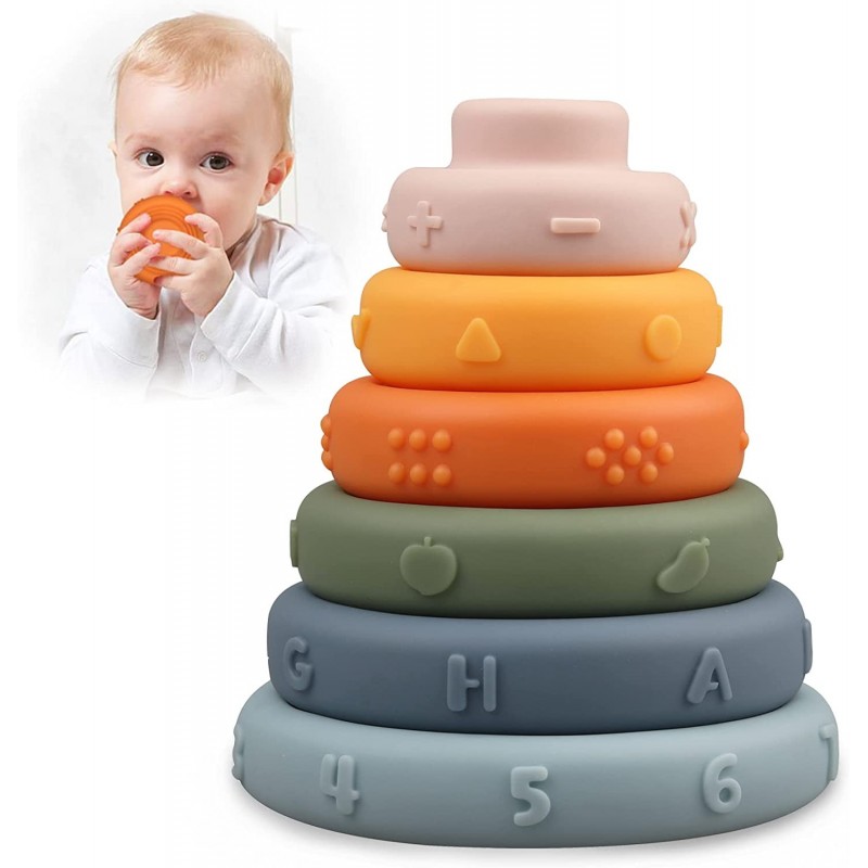 Baby Sensory Stacking Rings - Montessori Educational Developmental Learning Infant Toys - Soft Building Blocks Toddlers - Bab...