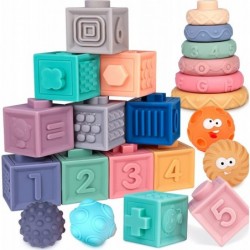 Baby Toys 6 to 12 Months - Montessori Toys for Infant 0-6 Months - 3 in 1 Building Blocks Teething Toys for Babies 12-18 Mont...