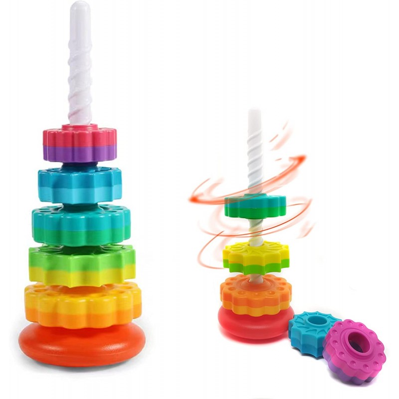 (1 PCS) Spinning Stacking Toys Spin Toys for Toddlers 1-3 Strong ABS Plastic Rainbow Spin Tower Autism Spin Stack Toys Suitab...