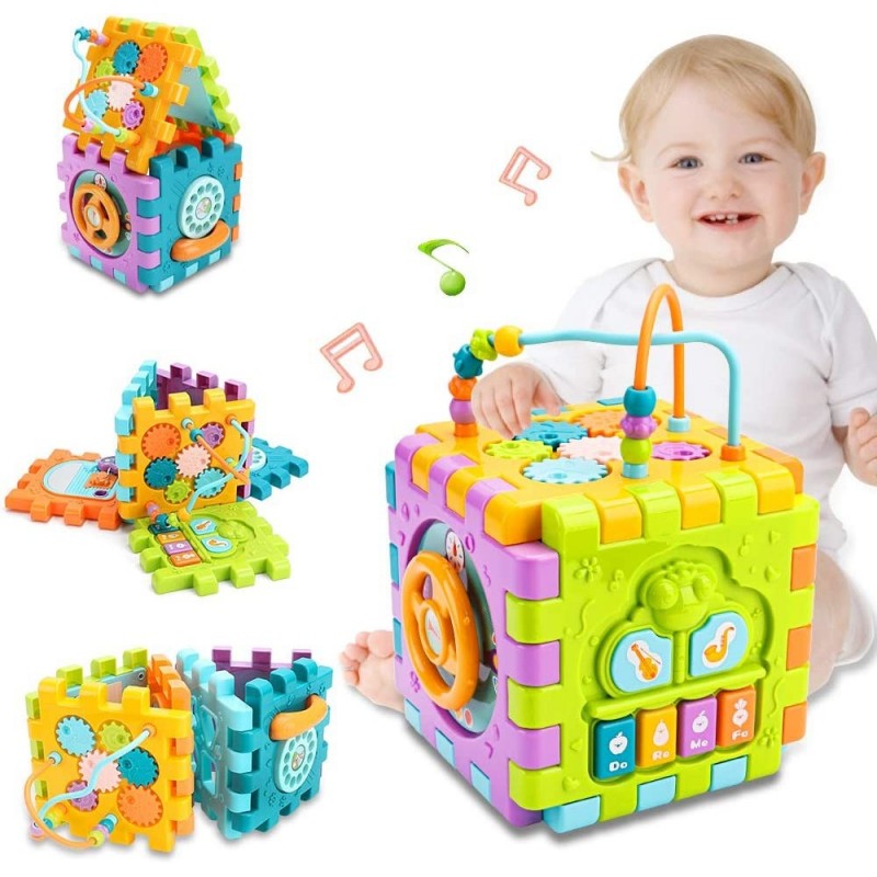 Activity Cube Baby Toys 6 in 1 Multi-Purpose Learning Cube with Music Activity Center Shape Sorter Toy Gift for 18M+ Year Old...