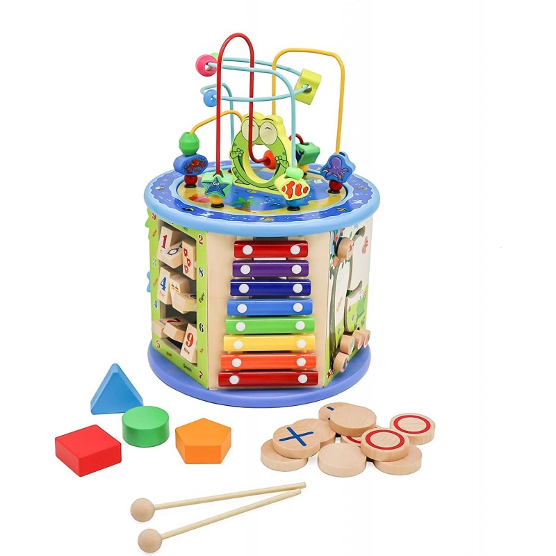 Wooden Activity Cube for Toddlers 1-3 with Bead Maze - Birthday Gift Busy Baby Activity Cube for 6 Month Old Baby - Standing ...