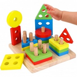 Wooden Educational Toddler Toys for 3 4 5 Year Old Boys Girls Preschool Shape Color Recognition Sorting & Stacking Shapes Sor...