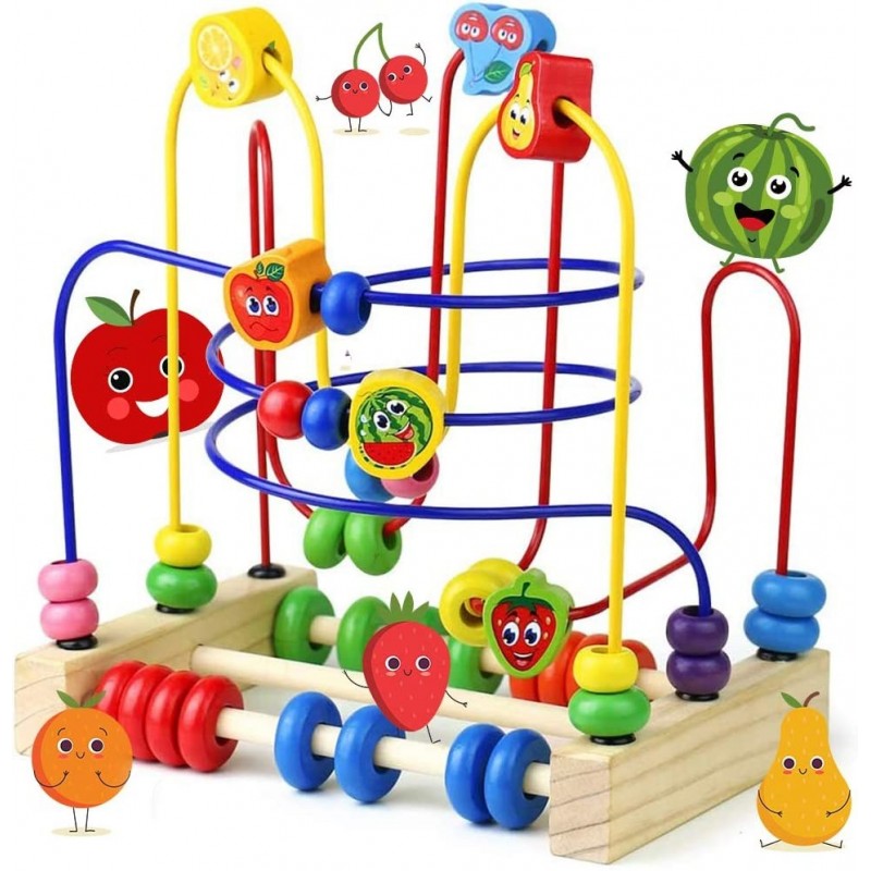 Baby Wooden Toys for 12 - 18 Months Toddlers Bead Maze Activity Cube Montessori Roller Coaster Developmental Learning Birthda...