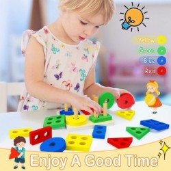 Montessori Toys for 2 Year Old Toddlers Boys Girls Wooden Learning Toys for Toddlers Kids Preschool Educational Sorting & Sta...