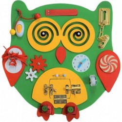 Owl Sensory Wooden Activity Busy Board - Wood Montessori Experience - Quiet Play Latches Tying Spinning Buttoning $67.45 Earl...