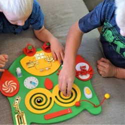 Owl Sensory Wooden Activity Busy Board - Wood Montessori Experience - Quiet Play Latches Tying Spinning Buttoning $67.45 Earl...