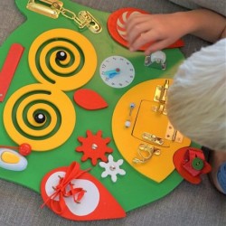 Owl Sensory Wooden Activity Busy Board - Wood Montessori Experience - Quiet Play Latches Tying Spinning Buttoning $67.45 Earl...