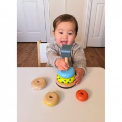 Organic Wooden Stacking Rings Toy with Elephant Topper - Montessori Wooden Rainbow Stacking Toys for Toddlers 1-3 Years Old a...