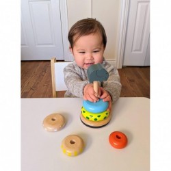 Organic Wooden Stacking Rings Toy with Elephant Topper - Montessori Wooden Rainbow Stacking Toys for Toddlers 1-3 Years Old a...