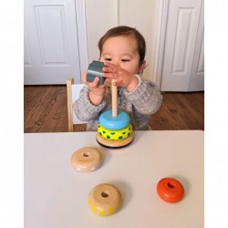 Organic Wooden Stacking Rings Toy with Elephant Topper - Montessori Wooden Rainbow Stacking Toys for Toddlers 1-3 Years Old a...