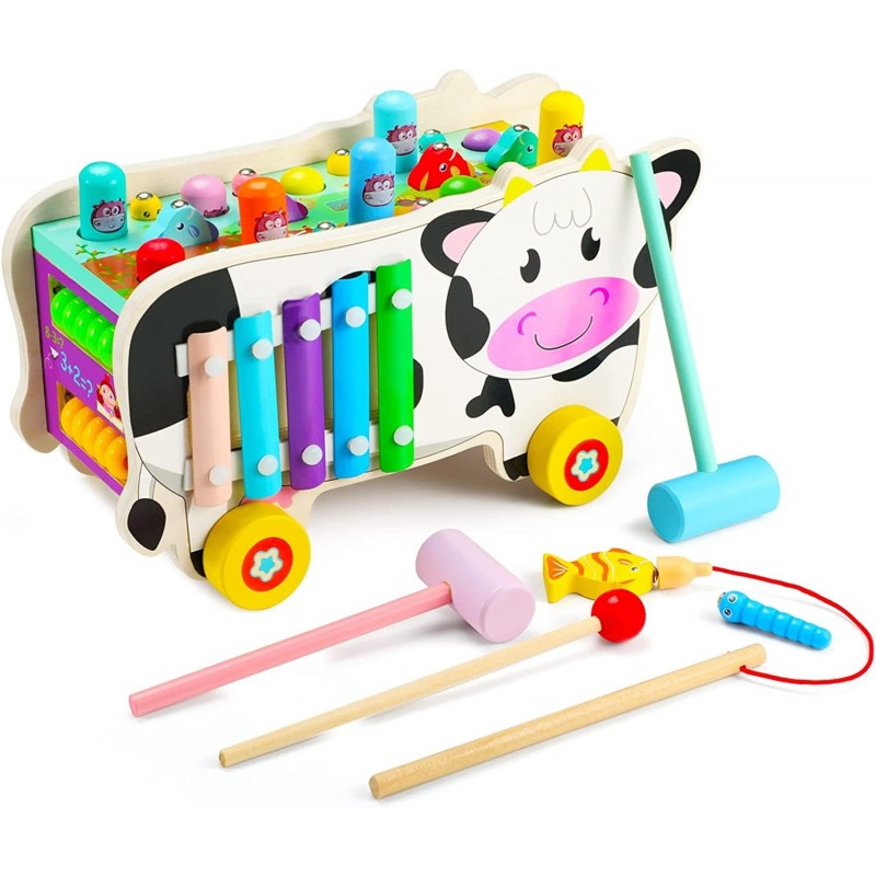 Montessori Educational Toys for Toddlers 8 in 1 Hammering Pounding Toys for 1 2 3 Year Old Wooden Xylophone Baby Sensory Deve...