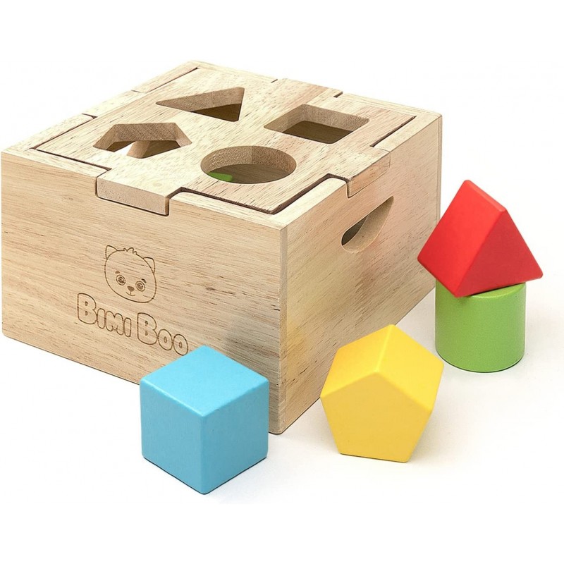 Shape Sorter Toy - Wooden Shape Sorter Cube Toy with Shapes Blocks for Kids - Wooden Shape Sorter for Toddlers (8Pcs 4 Geomet...