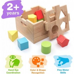 Shape Sorter Toy - Wooden Shape Sorter Cube Toy with Shapes Blocks for Kids - Wooden Shape Sorter for Toddlers (8Pcs 4 Geomet...