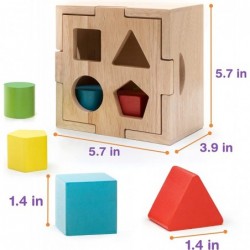 Shape Sorter Toy - Wooden Shape Sorter Cube Toy with Shapes Blocks for Kids - Wooden Shape Sorter for Toddlers (8Pcs 4 Geomet...