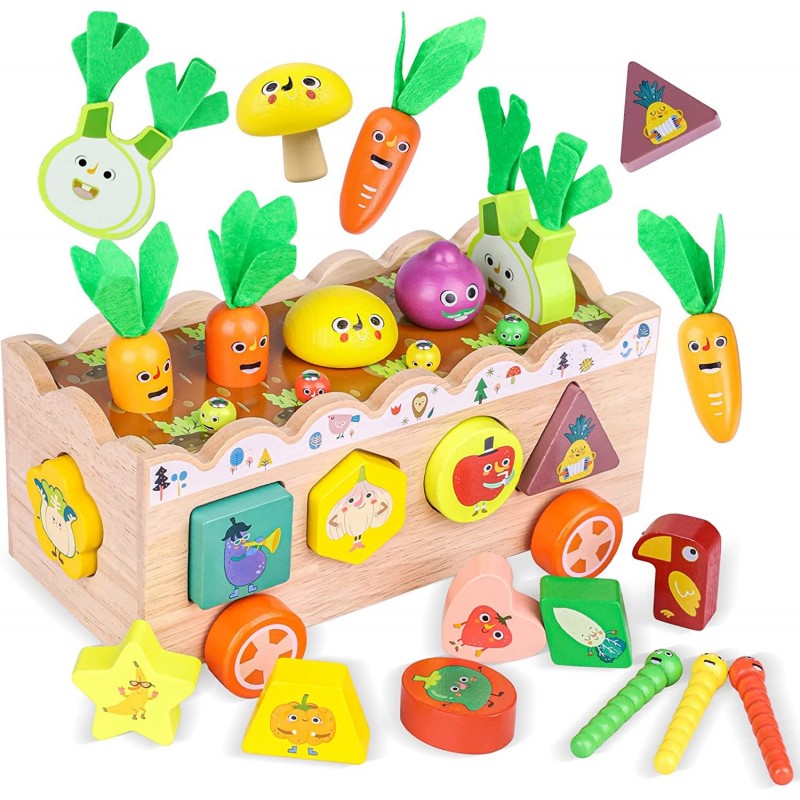 Montessori Wooden Toys for Toddlers Baby Boys Girls Age 1 2 3 Year Old -Carrots Harvest Game Wooden Sensory Learning Educatio...