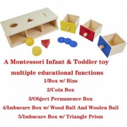 Montessori Box w/ Bins Coin Box Object Permanence Box with Drawer Imbucare Box w/ Ball 4 in 1 Montessori Infant Toys for Todd...