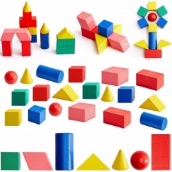 70 Pcs Wood Geometric Solids Mini 3D Shapes for Teaching Classroom Manipulatives for Elementary School Geometric Shapes 3D Sh...