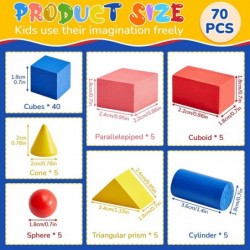 70 Pcs Wood Geometric Solids Mini 3D Shapes for Teaching Classroom Manipulatives for Elementary School Geometric Shapes 3D Sh...