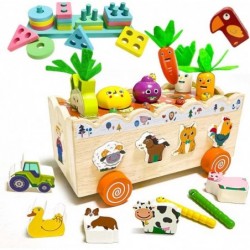 Montessori Wooden Toys for Toddler Educational Toys Shape Sorting Toys with Farm Animals & Carrot Harvest Game Stacking Toys ...