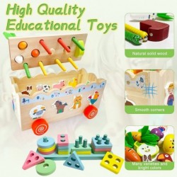 Montessori Wooden Toys for Toddler Educational Toys Shape Sorting Toys with Farm Animals & Carrot Harvest Game Stacking Toys ...