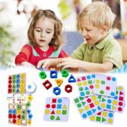 Geometric Shape Quick Matching Board Game Wooden Puzzles Montessori Learning Toys Color Shape Matching Puzzle Game Sensory Ed...