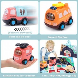 Baby Toy Cars for 1 Year Old Boy Girl 7Pcs Friction Powered Push and Go Vehicles Cars with Play Mat/Storage Bag Early Educati...