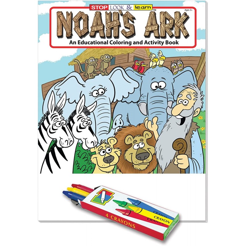 Noah's Ark Kids Religious Coloring Books (25 Bulk Pack with Crayons) - Bible Story Church Handout - Sunday School Supplies - ...