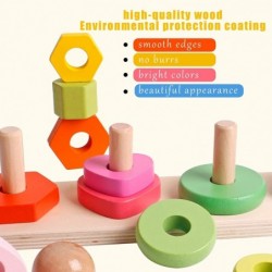 Wooden Four Column Tower Rainbow Stacker Stacking Ring Game Toddler Learning Toy 3 Years Old boy and Girl Refined Exercise $1...