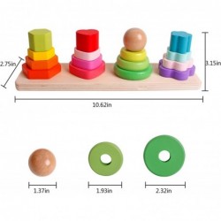 Wooden Four Column Tower Rainbow Stacker Stacking Ring Game Toddler Learning Toy 3 Years Old boy and Girl Refined Exercise $1...