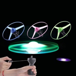 LED Light up Spinning Flying Disc Saucer Pull String Kids Toy Party Supplies Perfect Child Intellectual Toy Gift Set Random C...