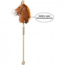 Outdoor Stick Horse with Wood Wheels Real Pony Neighing and Galloping Sounds Plush Toy Dark Brown 36 Inches(AA Batteries Requ...