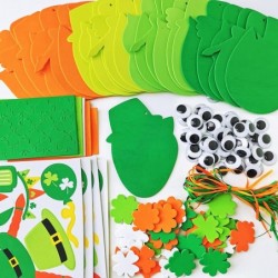 24 Sets St. Patrick's Day Decorations Owl Shamrock Ornaments DIY St. Pat's Craft Kits Assorted Owl Four-Leaf Clover Irish Luc...