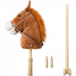 Outdoor Stick Horse with Wood Wheels Real Pony Neighing and Galloping Sounds Plush Toy Dark Brown 36 Inches(AA Batteries Requ...