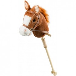 Outdoor Stick Horse with Wood Wheels Real Pony Neighing and Galloping Sounds Plush Toy Dark Brown 36 Inches(AA Batteries Requ...