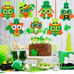 24 Sets St. Patrick's Day Decorations Owl Shamrock Ornaments DIY St. Pat's Craft Kits Assorted Owl Four-Leaf Clover Irish Luc...