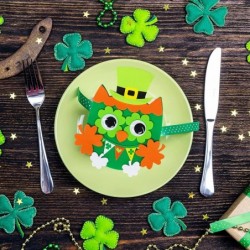 24 Sets St. Patrick's Day Decorations Owl Shamrock Ornaments DIY St. Pat's Craft Kits Assorted Owl Four-Leaf Clover Irish Luc...