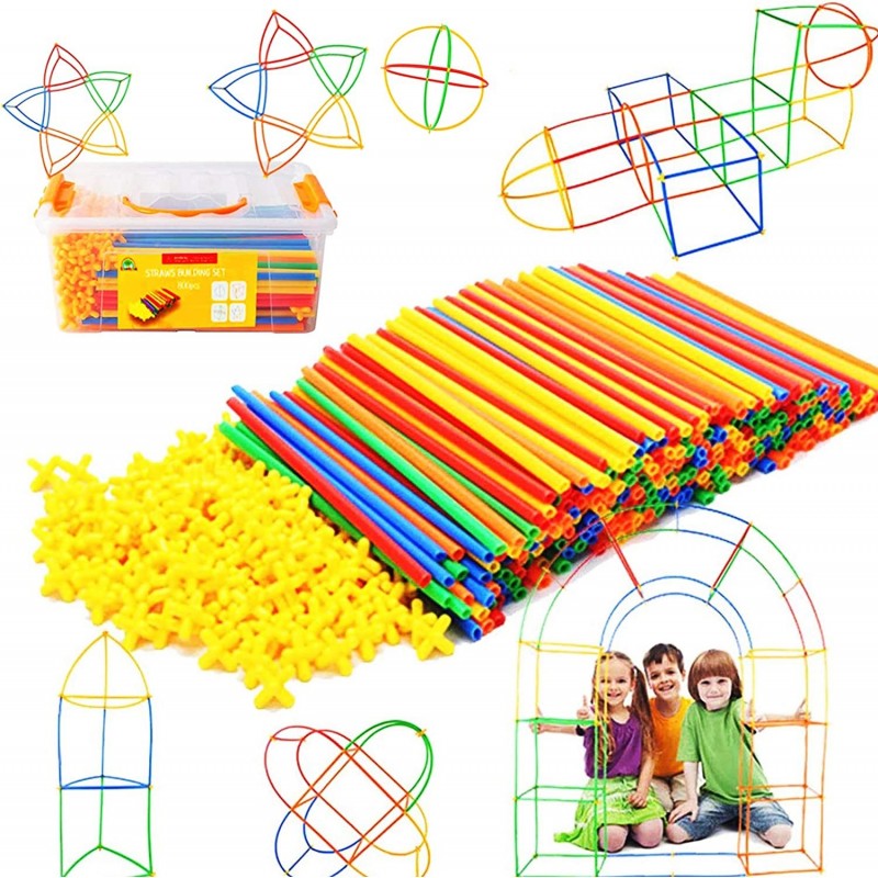 Straw Constructor STEM Building Toys 800 pcs-Colorful Interlocking Plastic Enginnering Toys- Fun- Educational- Safe for Kids-...