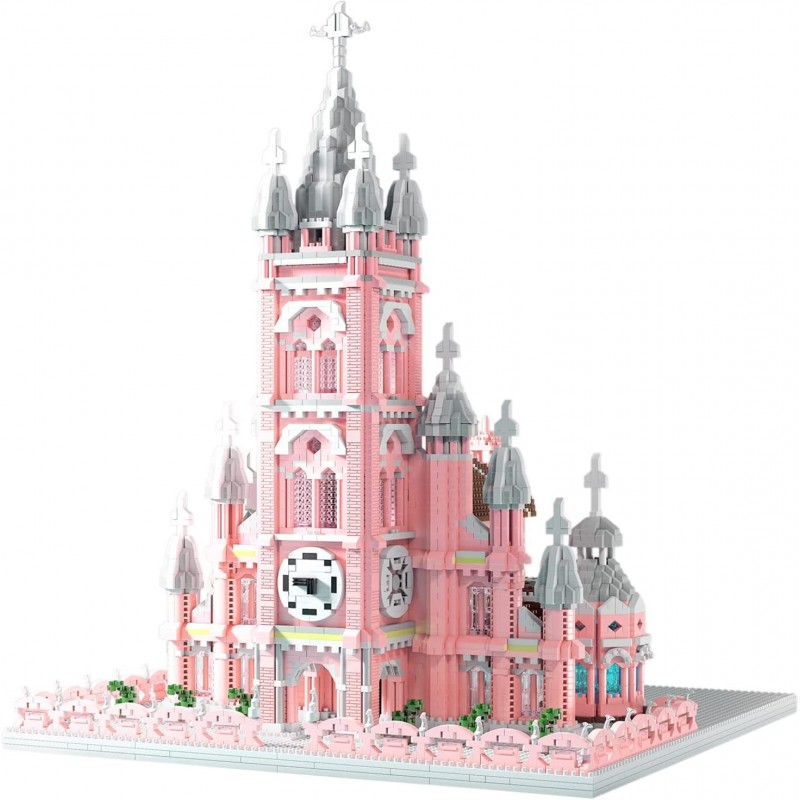 Micro Mini Blocks Model Building Set Pink Castle Church 7 017 PCS Architecture Bricks Kits Toy Gift for Kids and Adults $134....