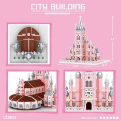 Micro Mini Blocks Model Building Set Pink Castle Church 7 017 PCS Architecture Bricks Kits Toy Gift for Kids and Adults $134....