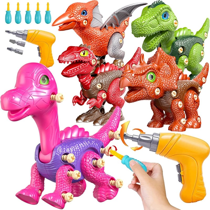 Take Apart Dinosaur Toys 5 Pcs Dinosaur Toys with Electric Drill for Kids 3-5 5-7 Learning Building STEM Construction Game Ch...