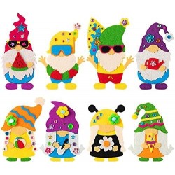 8Pcs Gnome Fridge Magnets Craft Kit with 8 Kinds Cartoon Elves Characters Felt Cloth Handicrafts Summer Theme Home Kitchen De...