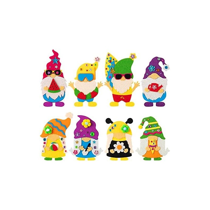 8Pcs Gnome Fridge Magnets Craft Kit with 8 Kinds Cartoon Elves Characters Felt Cloth Handicrafts Summer Theme Home Kitchen De...