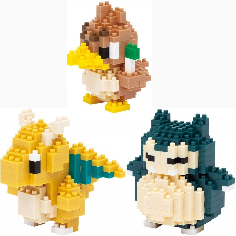 Nanoblocks - 3 Sets Bundle - Dragonite Snorlax and Farfetch'd (Kairyu Kabigon and Kamonegi in Japan) - Adjustable Pokemon Cha...