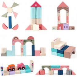 Wooden Building Blocks Set Wood Kids Construction Stacker Stacking Preschool Learning Educational Preschool Toys Kit for Todd...