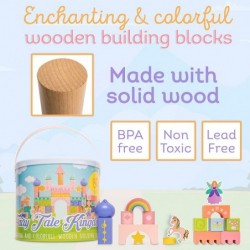 Large Wooden Blocks Set 80pcs - Girls Fairytale Kingdom Castle with Unicorn and Fairy Colored Wooden Building Blocks for Kids...